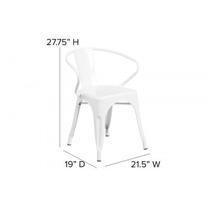 BLNK Luna Commercial Metal Indoor-Outdoor Chair with Arms with Mint Green Poly Resin Wood Seat