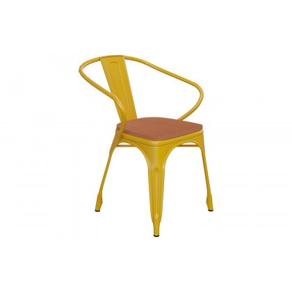 BLNK Luna Commercial Metal Indoor-Outdoor Chair with Arms with Teak Poly Resin Wood Seat - Yellow