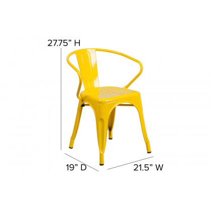 BLNK Luna Commercial Metal Indoor-Outdoor Chair with Arms with Teak Poly Resin Wood Seat - Yellow