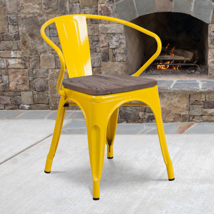 BLNK - Luna Metal Chair with Wood Seat and Arms