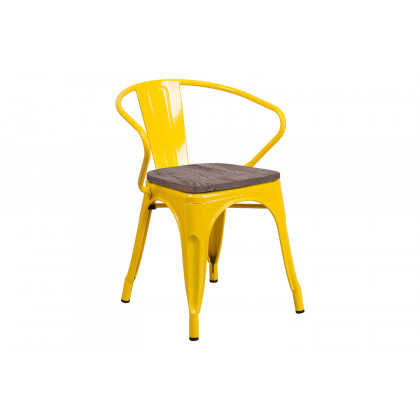 BLNK Luna Metal Chair with Wood Seat and Arms - Yellow