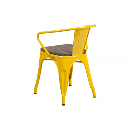 BLNK Luna Metal Chair with Wood Seat and Arms - Yellow