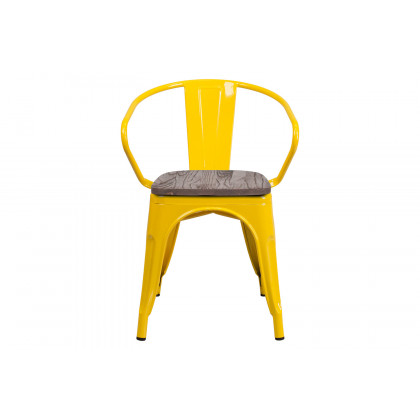 BLNK Luna Metal Chair with Wood Seat and Arms - Yellow