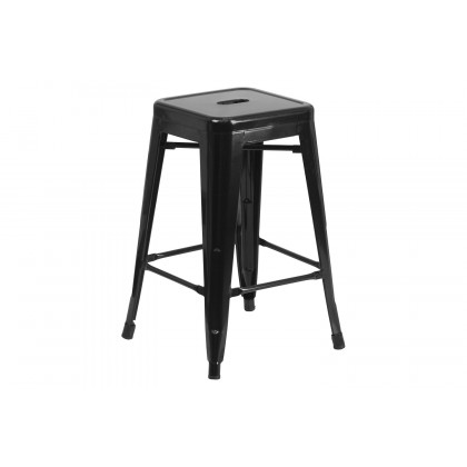 BLNK - Kai Commercial Metal Backless Indoor-Outdoor Counter Height Stool with Square Seat