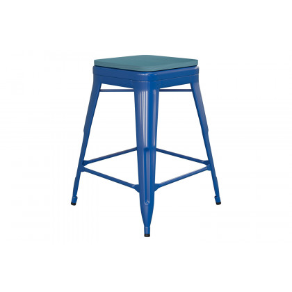 BLNK Kai Commercial Metal Backless Indoor-Outdoor Counter Height Stool with Poly Resin Wood Seat - Blue/Teal Blue