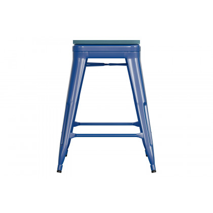 BLNK Kai Commercial Metal Backless Indoor-Outdoor Counter Height Stool with Poly Resin Wood Seat - Blue/Teal Blue