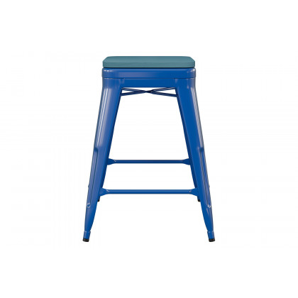 BLNK Kai Commercial Metal Backless Indoor-Outdoor Counter Height Stool with Poly Resin Wood Seat - Blue/Teal Blue