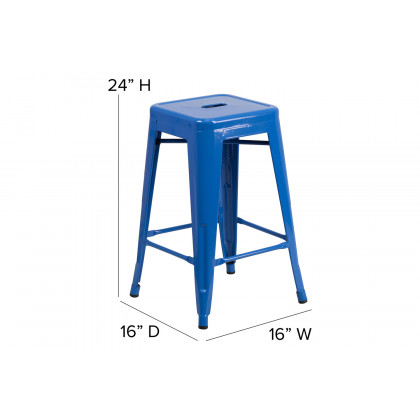 BLNK Kai Commercial Metal Backless Indoor-Outdoor Counter Height Stool with Poly Resin Wood Seat - Blue/Teal Blue