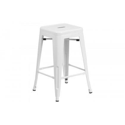 BLNK Kai Commercial Metal Backless Indoor-Outdoor Counter Height Stool with Square Seat - White