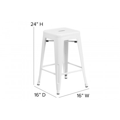 BLNK Kai Commercial Metal Backless Indoor-Outdoor Counter Height Stool with Square Seat - White