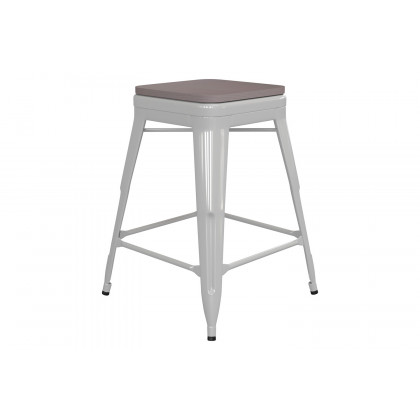 BLNK Kai Commercial Metal Backless Indoor-Outdoor Counter Height Stool with Poly Resin Wood Seat - White/Gray