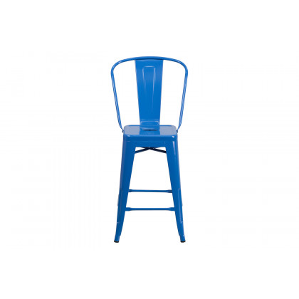BLNK Kai Commercial Metal Indoor-Outdoor Counter Height Stool with Removable Back - Blue