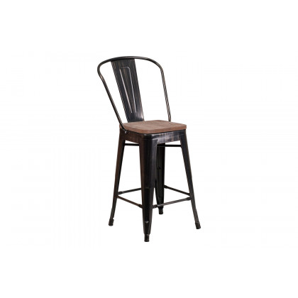 BLNK - Lily Metal Counter Height Stool with Back and Wood Seat