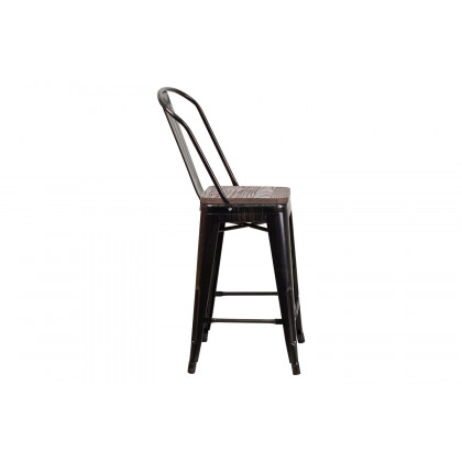 BLNK Lily Metal Counter Height Stool with Back and Wood Seat - Black/Antique Gold
