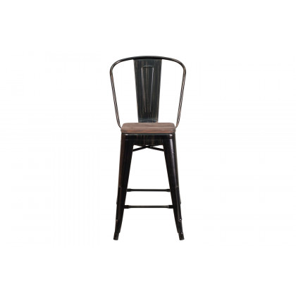 BLNK Lily Metal Counter Height Stool with Back and Wood Seat - Black/Antique Gold
