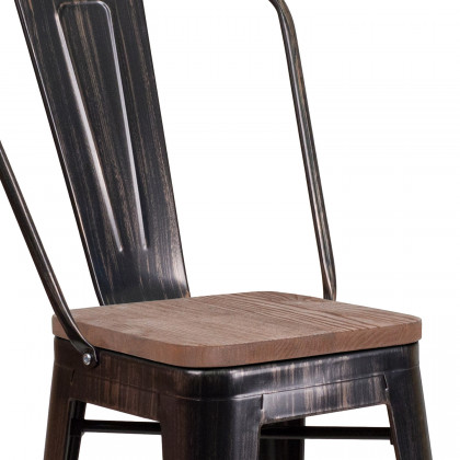 BLNK Lily Metal Counter Height Stool with Back and Wood Seat - Black/Antique Gold