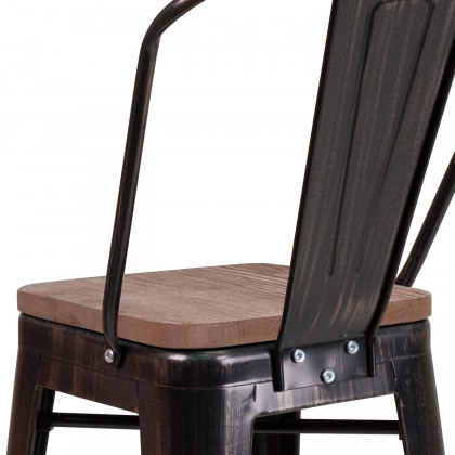 BLNK Lily Metal Counter Height Stool with Back and Wood Seat - Black/Antique Gold
