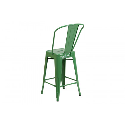 BLNK Kai Commercial Metal Indoor-Outdoor Counter Height Stool with Removable Back - Green