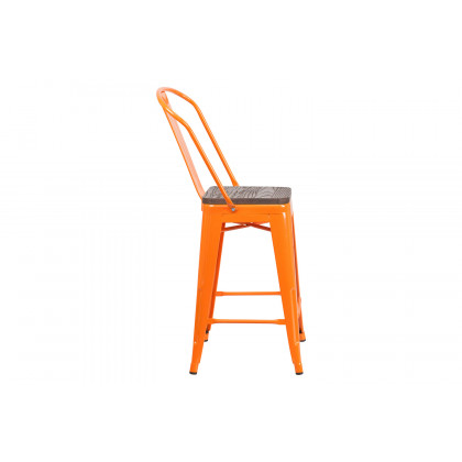 BLNK Lily Metal Counter Height Stool with Back and Wood Seat - Orange