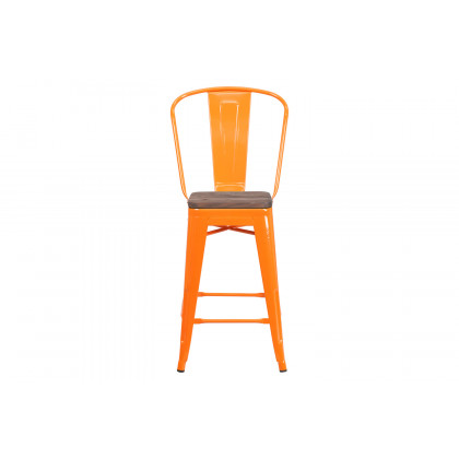 BLNK Lily Metal Counter Height Stool with Back and Wood Seat - Orange