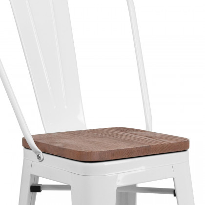 BLNK Lily Metal Counter Height Stool with Back and Wood Seat - White