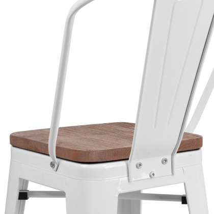 BLNK Lily Metal Counter Height Stool with Back and Wood Seat - White
