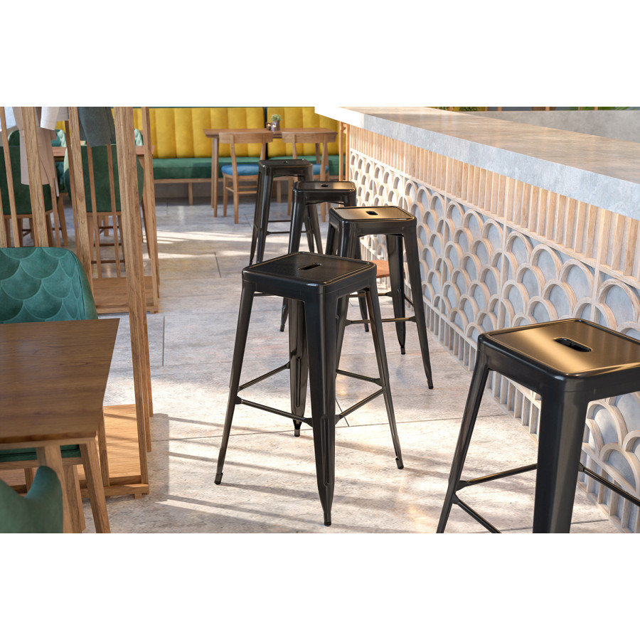 BLNK - Kai Commercial Metal Backless Indoor-Outdoor Bar Stool with Square Seat