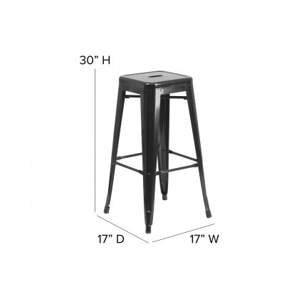 BLNK Kai Commercial Metal Backless Indoor-Outdoor Bar Stool with Square Seat - Black