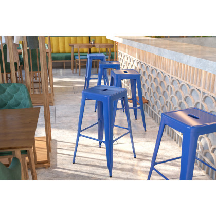 BLNK - Kai Commercial Metal Backless Indoor-Outdoor Bar Stool with Square Seat