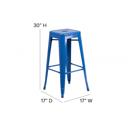 BLNK Kai Commercial Metal Backless Indoor-Outdoor Bar Stool with Square Seat - Blue
