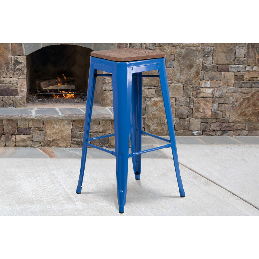 BLNK - Lily Metal Backless Bar Stool with Square Wood Seat