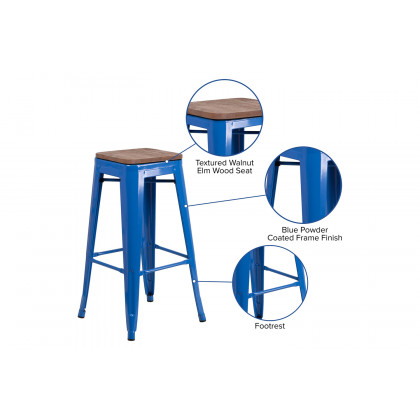 BLNK - Lily Metal Backless Bar Stool with Square Wood Seat