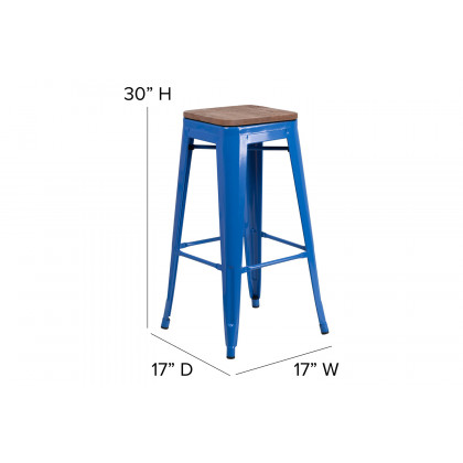 BLNK - Lily Metal Backless Bar Stool with Square Wood Seat
