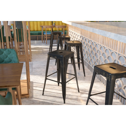 BLNK - Kai Commercial Metal Backless Indoor-Outdoor Bar Stool with Square Seat