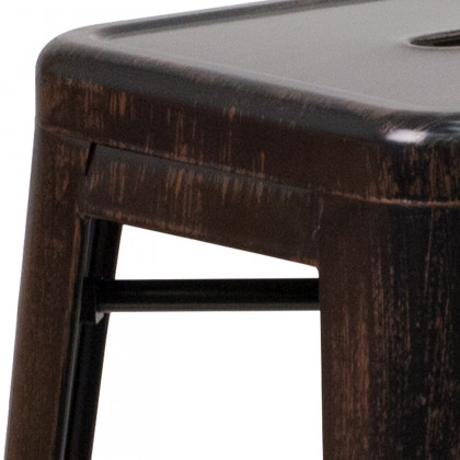 BLNK Kai Commercial Metal Backless Indoor-Outdoor Bar Stool with Square Seat - Black/Antique Gold