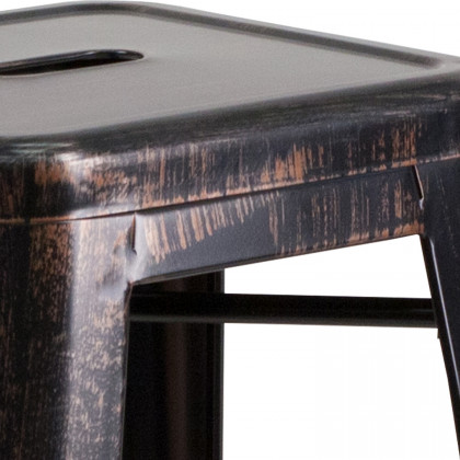 BLNK Kai Commercial Metal Backless Indoor-Outdoor Bar Stool with Square Seat - Black/Antique Gold