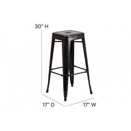 BLNK Kai Commercial Metal Backless Indoor-Outdoor Bar Stool with Square Seat - Black/Antique Gold