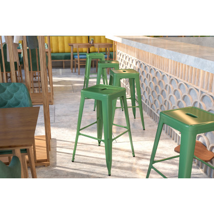 BLNK - Kai Commercial Metal Backless Indoor-Outdoor Bar Stool with Square Seat