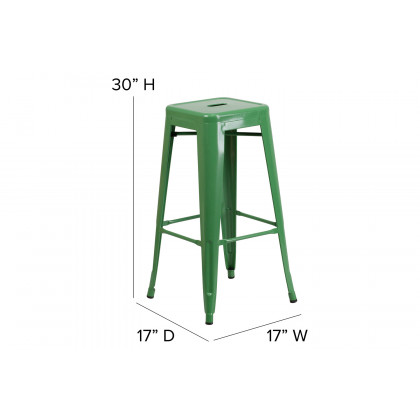 BLNK Kai Commercial Metal Backless Indoor-Outdoor Bar Stool with Square Seat - Green