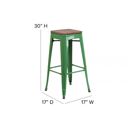 BLNK Lily Metal Bar Stool with Wood Seat - Green