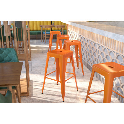 BLNK - Kai Commercial Metal Backless Indoor-Outdoor Bar Stool with Square Seat