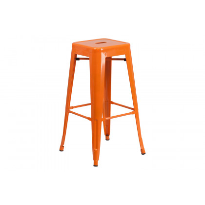 BLNK Kai Commercial Metal Backless Indoor-Outdoor Bar Stool with Square Seat - Orange