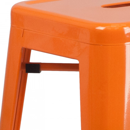 BLNK Kai Commercial Metal Backless Indoor-Outdoor Bar Stool with Square Seat - Orange