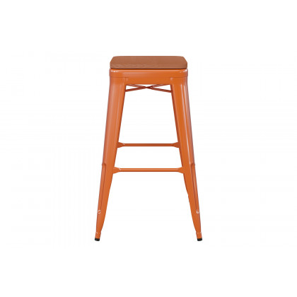 BLNK Kai Commercial Metal Backless Indoor-Outdoor Bar Stool with Poly Resin Wood Seat - Orange/Teak