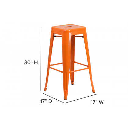 BLNK Kai Commercial Metal Backless Indoor-Outdoor Bar Stool with Poly Resin Wood Seat - Orange/Teak