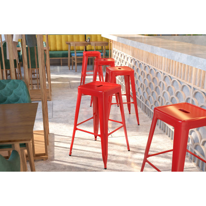 BLNK - Kai Commercial Metal Backless Indoor-Outdoor Bar Stool with Square Seat
