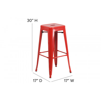 BLNK Kai Commercial Metal Backless Indoor-Outdoor Bar Stool with Poly Resin Wood Seat - Red