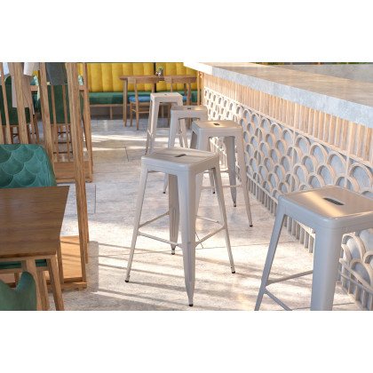 BLNK - Kai Commercial Metal Backless Indoor-Outdoor Bar Stool with Square Seat