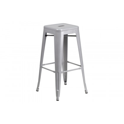 BLNK Kai Commercial Metal Backless Indoor-Outdoor Bar Stool with Square Seat - Silver