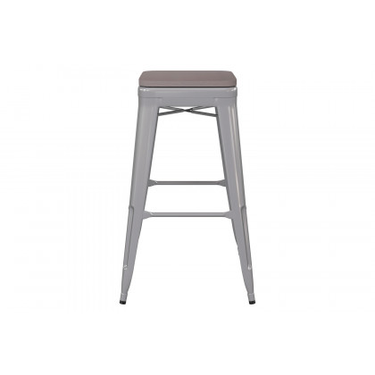 BLNK Kai Commercial Metal Backless Indoor-Outdoor Bar Stool with Poly Resin Wood Seat - Silver/Gray